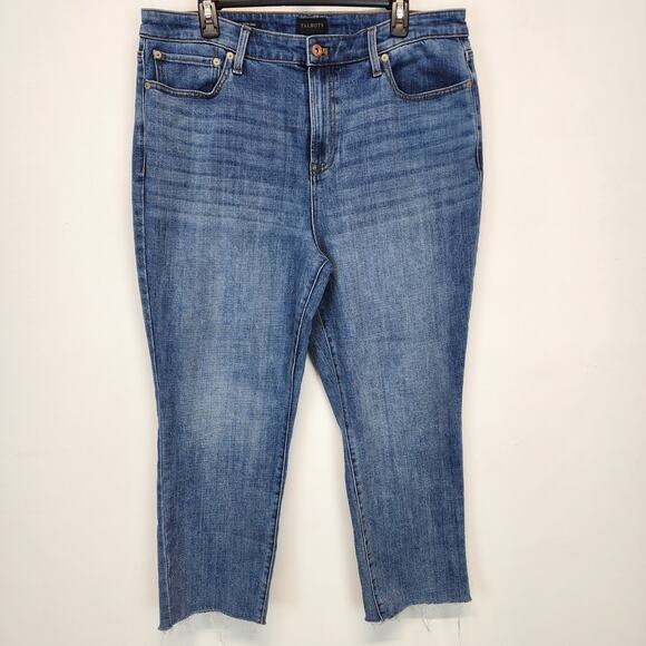 Talbots Modern Ankle Jeans Size 16 34x27 Medium Wash Raw Hem Whiskering Stretch - Picture 1 of 13